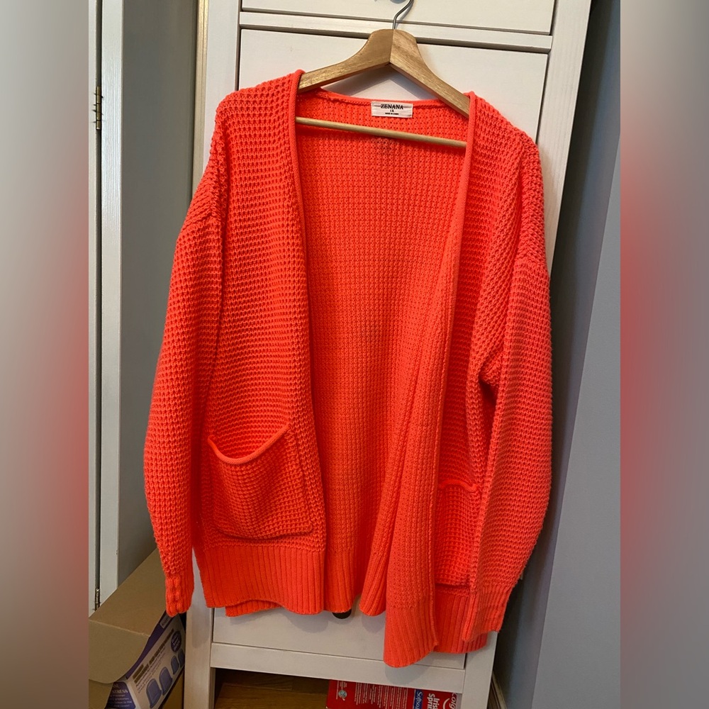 Women's Open Front Knit Cardigan Sweater - Neon Pink